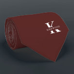 Merlot-Red Elegant Monogram   Name | One-Sided ネクタイ<br><div class="desc">An elegant One-sided necktie featuring a bold white monogram across a deep Merlot-Red background. On top of this monogram sits your first or last name spelled out in all capitals. Over 40 unique colors are available in both one-sided and two-sided versions. You can browse them by clicking the collection link....</div>