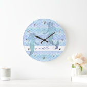 Mermaidかわいらし小さな女の子名水の色パターン ラージ壁時計 (ホーム)