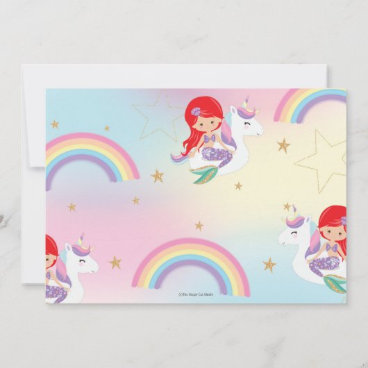 MermaidとUnicornプールの誕生日パーティーの写真 招待状 (裏面)