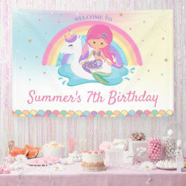 MermaidとUnicornプール誕生日パーティーへようこそ 横断幕
