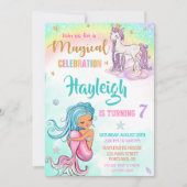 MermaidとUnicorn誕生日の招待ガールパーティー 招待状 (正面)