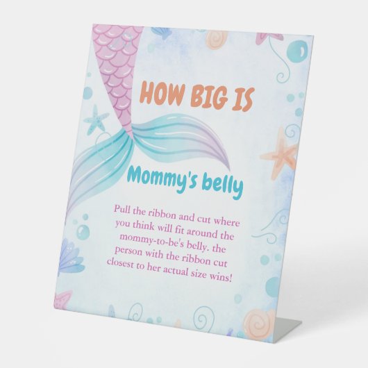 Mermaidどのように大きいママの腹の赤ちゃんシャワーゲーム 台座サイン (正面)