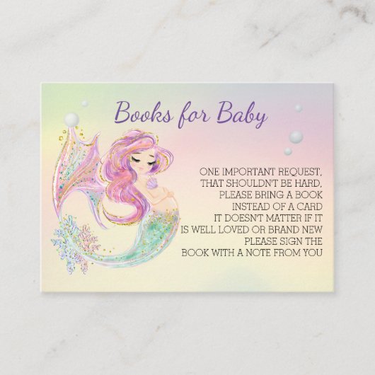 Mermaidの水の色の本の赤ちゃんシャワー エンクロージャーカード (正面)