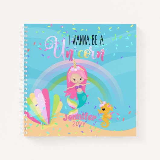 Mermaidはユニコーンの女の子の雑誌になりたい ノートブック (正面)