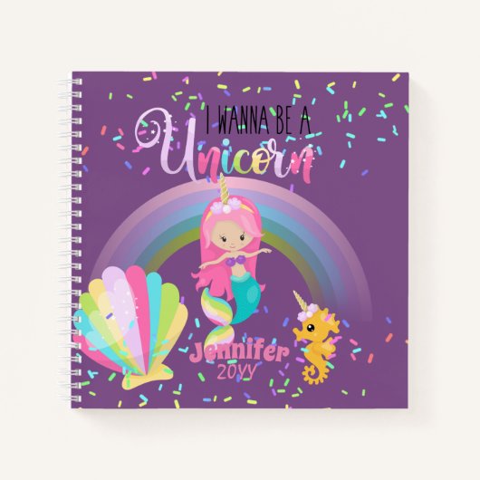 Mermaidはユニコーンの女の子の雑誌になりたい ノートブック (正面)