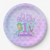 Mermaidをテーマにした第1の誕生日プレート ペーパープレート (正面)