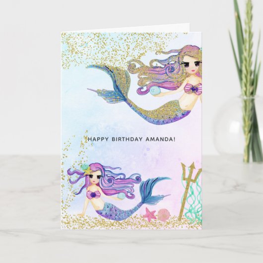 Mermaidをテーマにした誕生日グリーティング カード (正面)