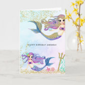 Mermaidをテーマにした誕生日グリーティング カード (黄色い花)