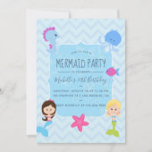 Mermaidをテーマにした誕生日パーティーに写真の招待を追加 招待状 (正面)