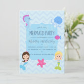 Mermaidをテーマにした誕生日パーティーに写真の招待を追加 招待状 (スタンド正面)