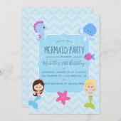 Mermaidをテーマにした誕生日パーティーに写真の招待を追加 招待状 (正面/裏面)