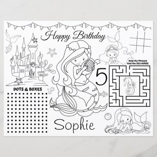 Mermaidアクティビティシート、Mermaidカラーリングページゲーム (正面)