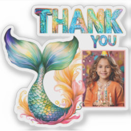 Mermaidカラフル誕生日Thank you Girl写真 シール