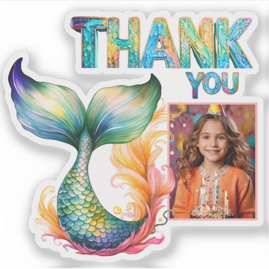 Mermaidカラフル誕生日Thank you Girl写真 シール (正面)