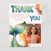 Mermaidカラフル誕生日Thank you Girl写真 ポストカード (正面)