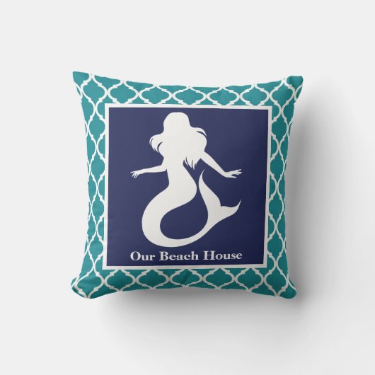 Mermaidターコイズブルー航海のパーソナライズ名 クッション (正面)
