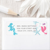 Mermaidティール(緑がかった色)ピンクパープルアドレスの宛名ラベル ラベル (インサイチュ)