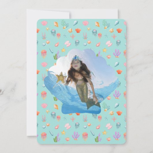 Mermaidプールパーティー誕生日写真 招待状 (裏面)