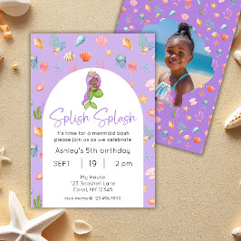 Mermaidプールパーティー誕生日写真 招待状