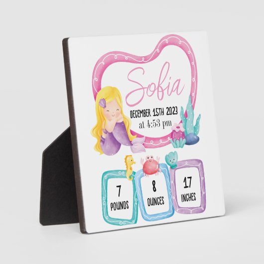 Mermaidベビー写真誕生統計のお知らせ フォトプラーク (正面)