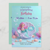 Mermaidモダン誕生日招待状 – スプラッシュを作る 招待状 (正面/裏面)