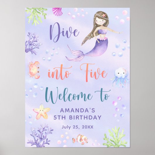 Mermaid女の子5つの誕生日パーティーへようこそ ポスター (正面)