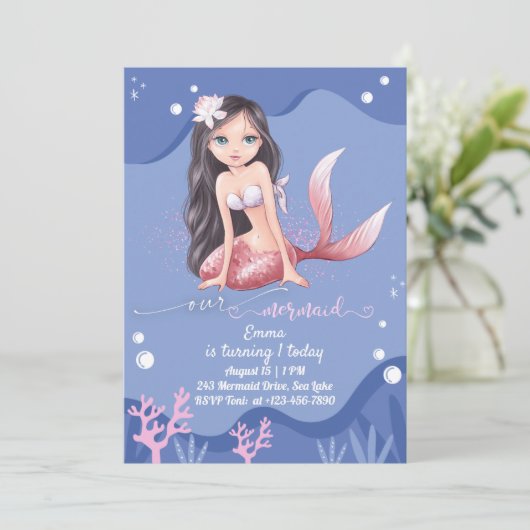 Mermaid誕生日パーティーの招待カスタマイズ 招待状 (スタンド正面)
