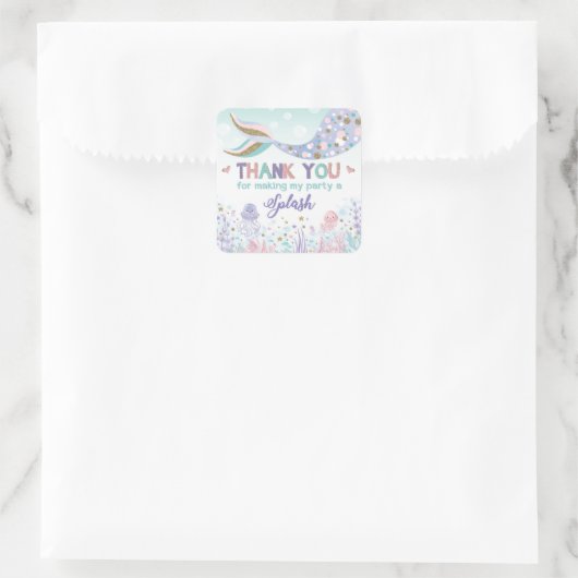 Mermaid誕生日プールパーティーサンキューラベルシール スクエアシール (バッグ)