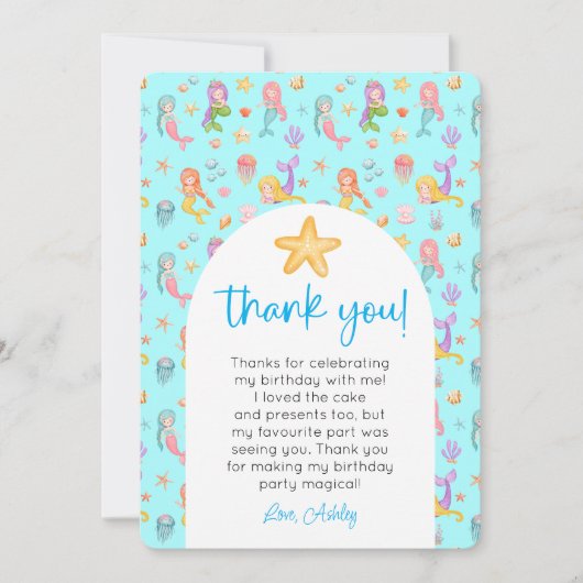 Mermaid誕生日写真ありがとう 招待状 (正面)