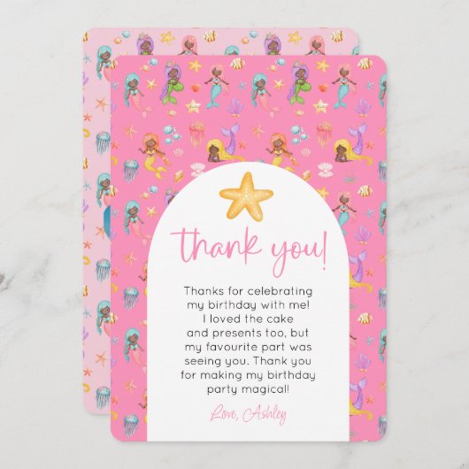 Mermaid誕生日写真ありがとう 招待状 (正面/裏面)