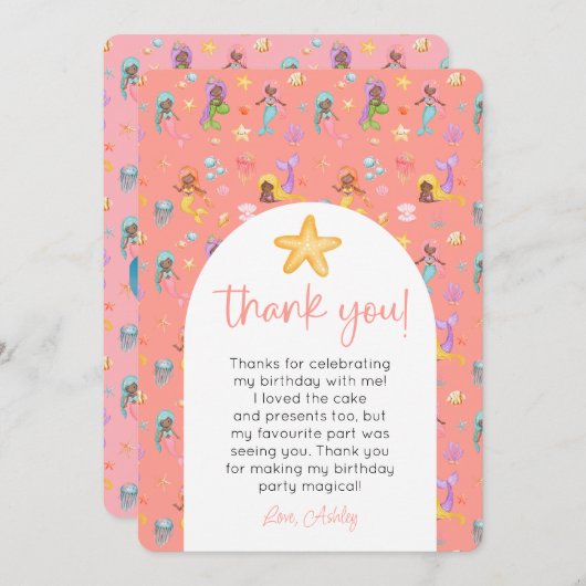 Mermaid誕生日写真ありがとう 招待状 (正面/裏面)