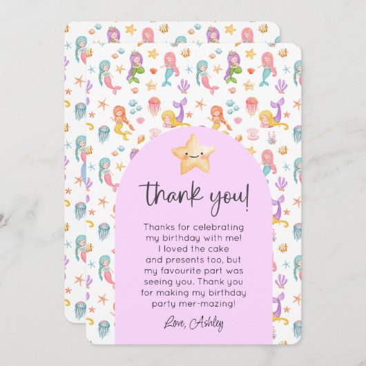 Mermaid誕生日写真ありがとう 招待状 (正面/裏面)