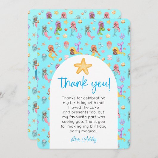 Mermaid誕生日写真ありがとう 招待状 (正面/裏面)