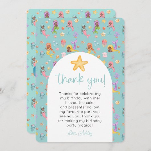 Mermaid誕生日写真ありがとう 招待状 (正面/裏面)