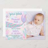 Mermaid誕生日招待状と写真 招待状 (正面/裏面)