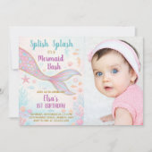 Mermaid誕生日招待状と写真 招待状 (正面)