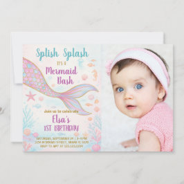 Mermaid誕生日招待状と写真 招待状