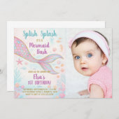 Mermaid誕生日招待状と写真 招待状 (正面/裏面)