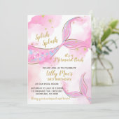 Mermaid誕生日招待状の女の子、編集可能 招待状 (スタンド正面)