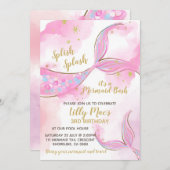 Mermaid誕生日招待状の女の子、編集可能 招待状 (正面/裏面)