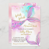 Mermaid誕生日招待状の女の子、編集可能 招待状 (正面/裏面)