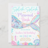 Mermaid誕生日招待状、編集可能なMermaid Bash 招待状 (正面)