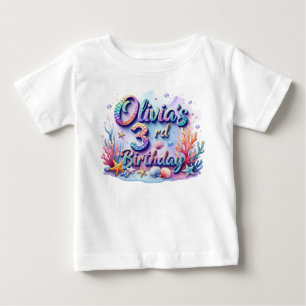 Mermaid誕生日Tシャツ – 名パーソナライズされた前&年齢 ベビーTシャツ
