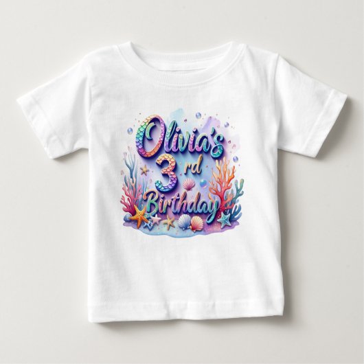 Mermaid誕生日Tシャツ – 名パーソナライズされた前&年齢 ベビーTシャツ (正面)
