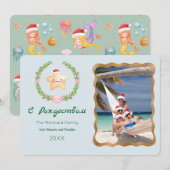 Mermaid С Рождествомフォトグリーティングカード 招待状 (正面/裏面)