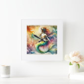Mermaid 190624AREF102 - Watercolor スクエア壁時計 (ホーム)