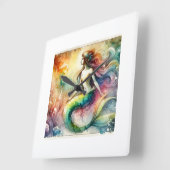 Mermaid 190624AREF102 - Watercolor スクエア壁時計 (傾斜)