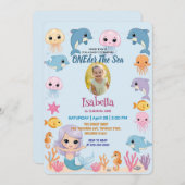 Mermaid 1stパーティー写真ワンダーザシー誕生日 招待状 (正面/裏面)