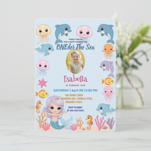 Mermaid 1stパーティー写真ワンダーザシー誕生日 招待状 (スタンド正面)