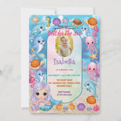Mermaid 1stパーティー海の誕生日の下の写真 招待状 (正面)